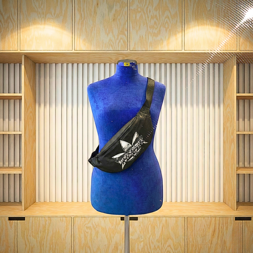 Czarna nerka streetwear marki Nuff Respect z metalicznym logo, widok z przodu na manekinie.